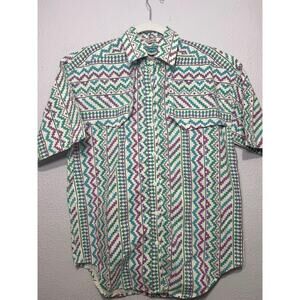 Vintage Southwest Canyon Geometric Mens Button Up Shirt 90s S Western Festival